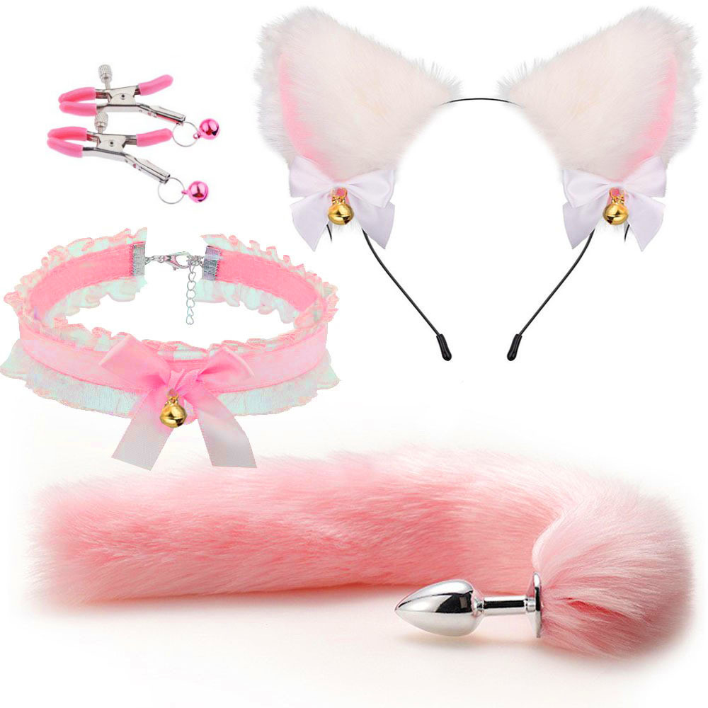 SZ011--Set of anal plugs for men and women, sexual products, sm metal fun set, fox tail 4-piece set