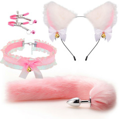 SZ011--Set of anal plugs for men and women, sexual products, sm metal fun set, fox tail 4-piece set