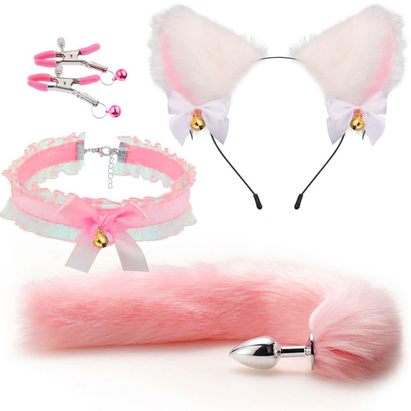 SZ011--Set of anal plugs for men and women, sexual products, sm metal fun set, fox tail 4-piece set