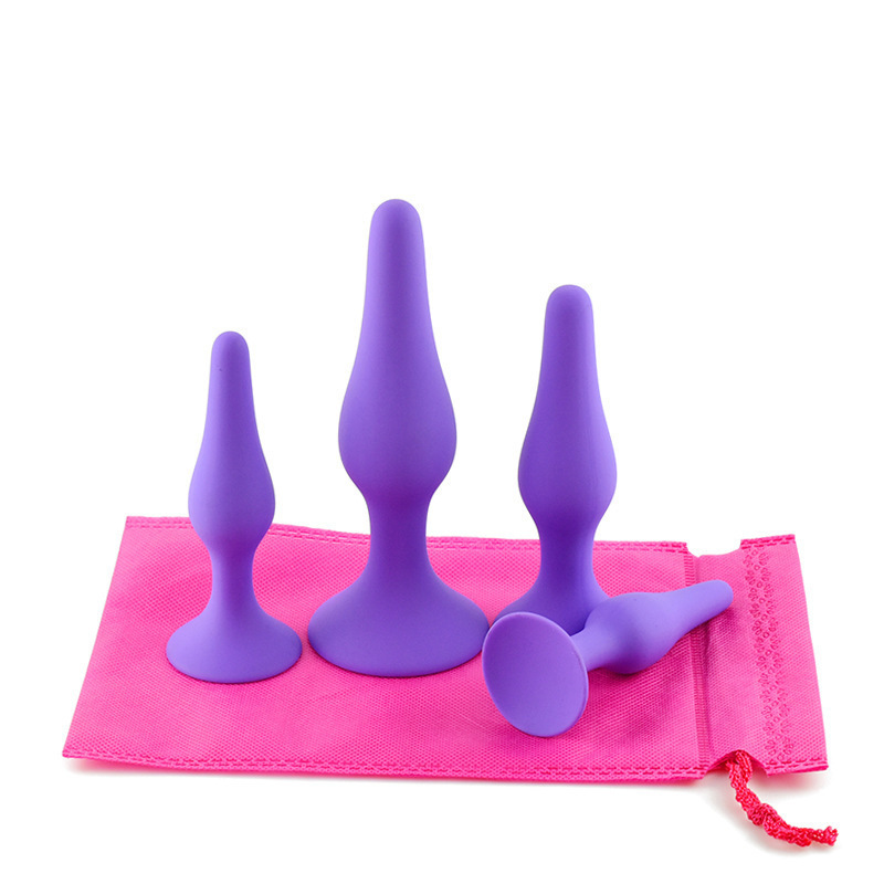 wo-18-Silicone backcourt anal plug four-piece set anal beads hands-free suction cup anal plug