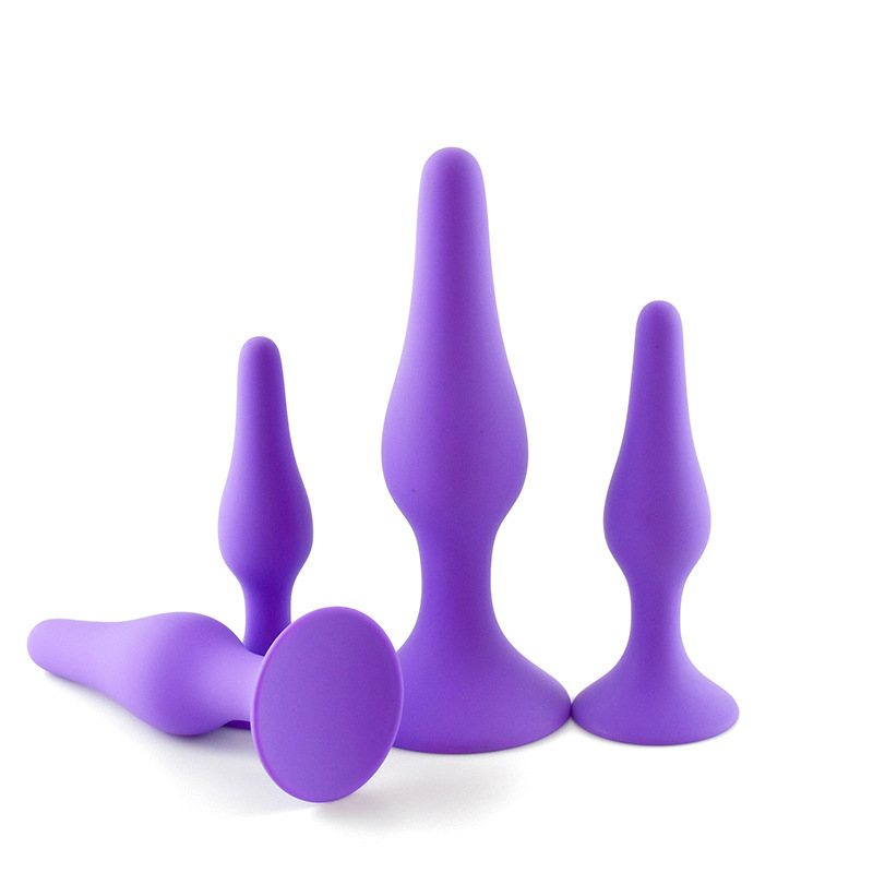 wo-18-Silicone backcourt anal plug four-piece set anal beads hands-free suction cup anal plug