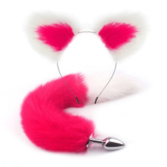 SZ013--SM Sexy Fox Tail Anal Plug Metal Back Chamber Plug Artificial Tail Set 2-piece Set 26 Colors Optional