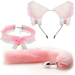 SZ010--Set of anal plugs for men and women, sexual products, SM metal fun suit, fox tail 3-piece set