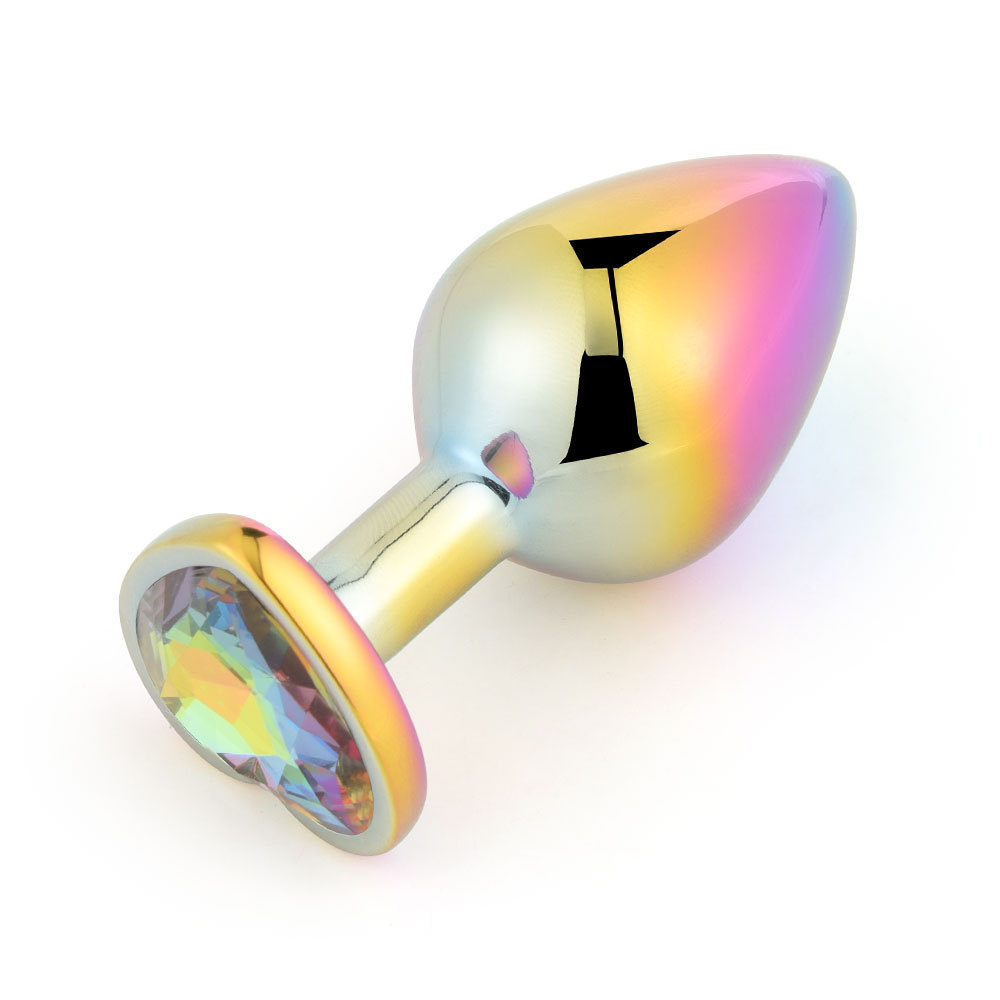 wo-14-Colorful heart-shaped sm metal anal plug set in the back yard, sex toy anal plug