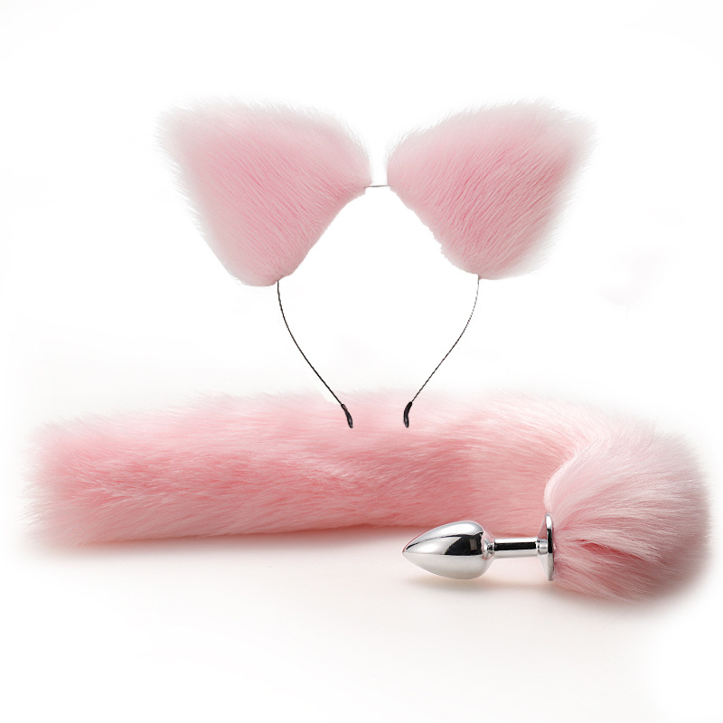 SZ013--SM Sexy Fox Tail Anal Plug Metal Back Chamber Plug Artificial Tail Set 2-piece Set 26 Colors Optional