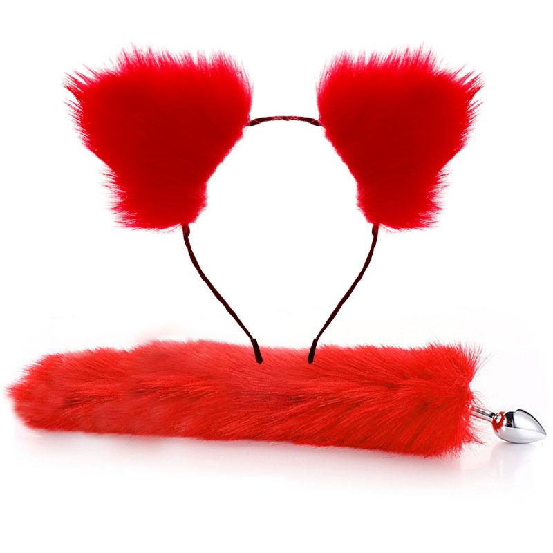 SZ013--SM Sexy Fox Tail Anal Plug Metal Back Chamber Plug Artificial Tail Set 2-piece Set 26 Colors Optional