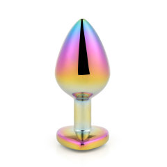 wo-14-Colorful heart-shaped sm metal anal plug set in the back yard, sex toy anal plug