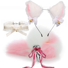 SZ010--Set of anal plugs for men and women, sexual products, SM metal fun suit, fox tail 3-piece set