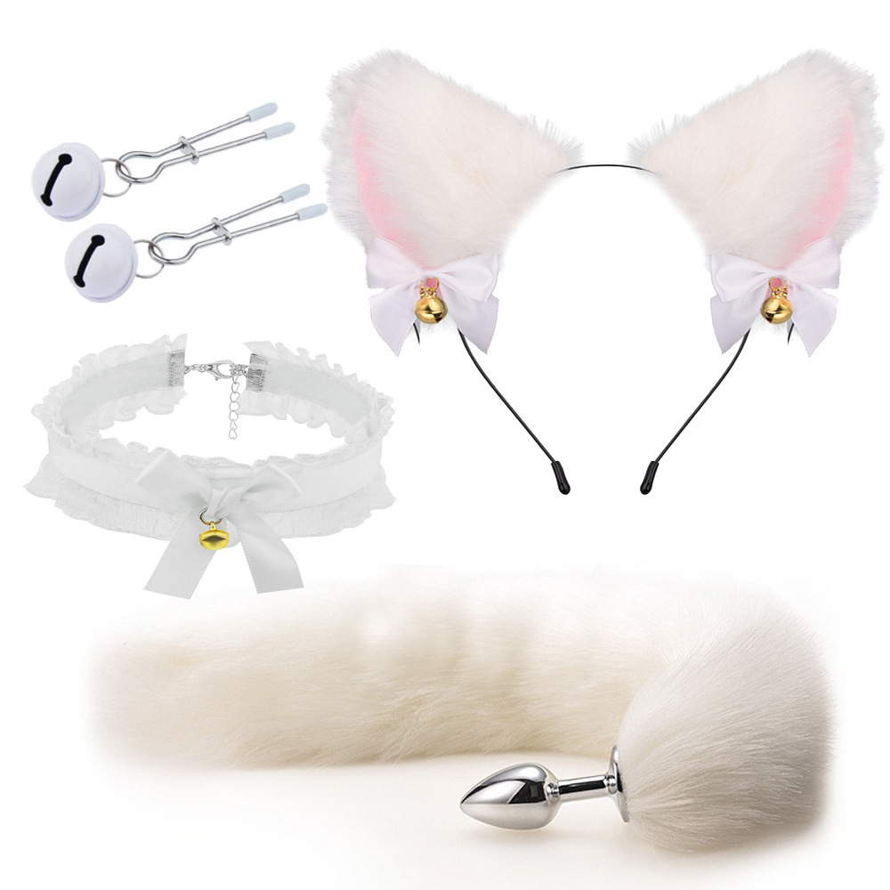 SZ011--Set of anal plugs for men and women, sexual products, sm metal fun set, fox tail 4-piece set