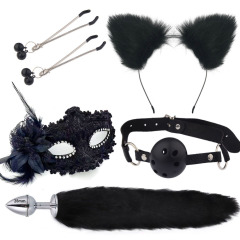 SZ022--Sexy mask, ear hairpins, anal plug, female supplies, sm metal sex suit, 5-piece set