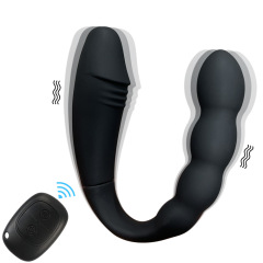 GS215-1--Rechargeable U-shaped double-head vibrator, simulated masturbation, silicone pull-bead anal plug, remote-controlled vibrator