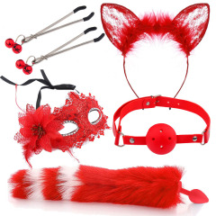 SZ022--Sexy mask, ear hairpins, anal plug, female supplies, sm metal sex suit, 5-piece set