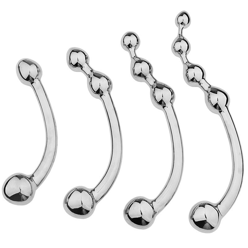 wo-27-Adult SM sex toys, metal anal plug, 4-bead anal plug, anal massage, prostate massage, anal plug, S stick