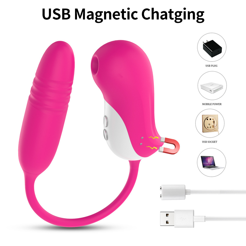 TD1090-1--Rechargeable Penguin Sucking Telescopic Vibrator Female Masturbation Massage Vibrator