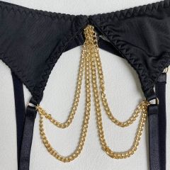 303249-European and American erotic lingerie, sexy hollow metal chain decorative suspenders two-piece set