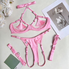 211211-European and American sexy tassel underwear Amazon steel ring mesh underwear set sexy kit
