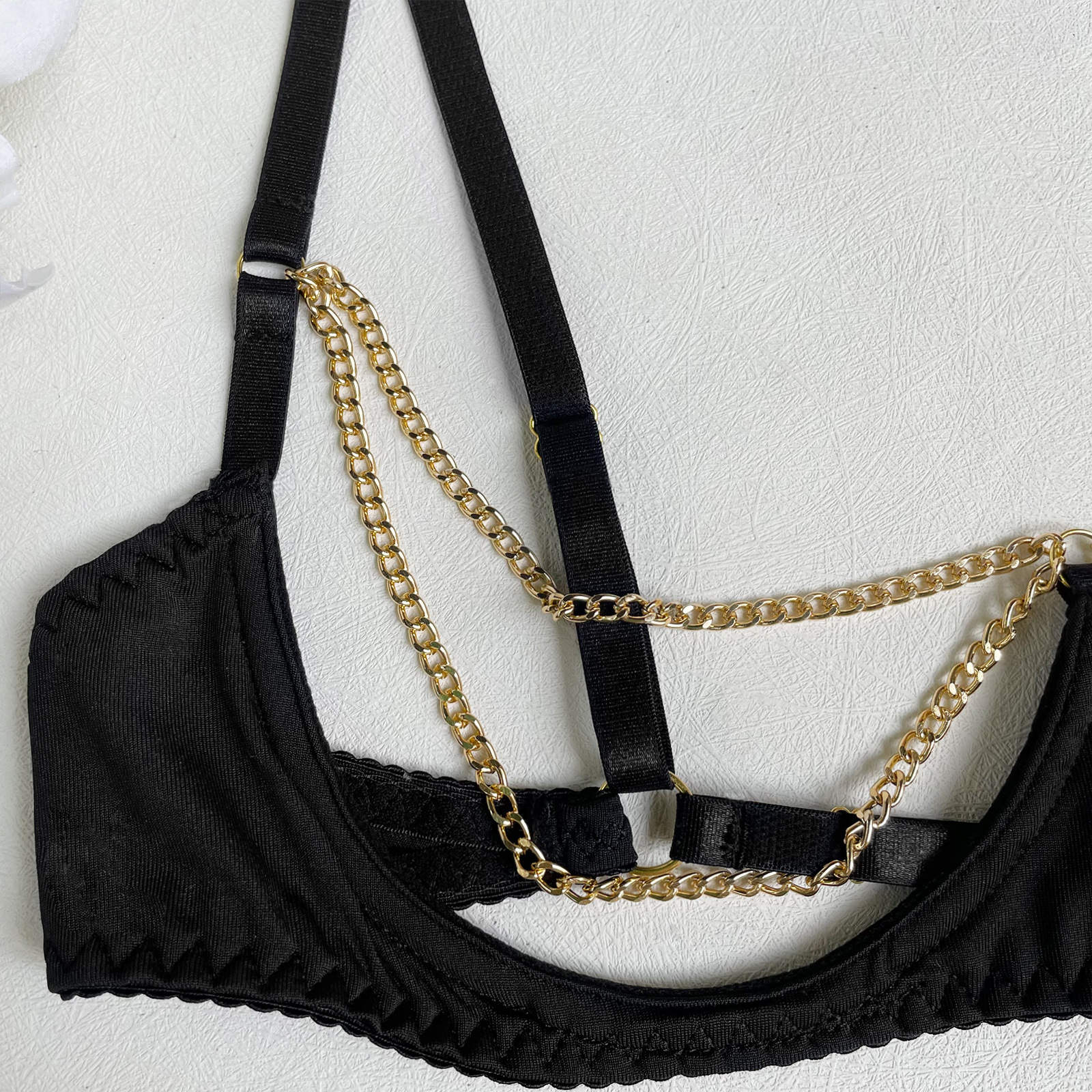 303249-European and American erotic lingerie, sexy hollow metal chain decorative suspenders two-piece set