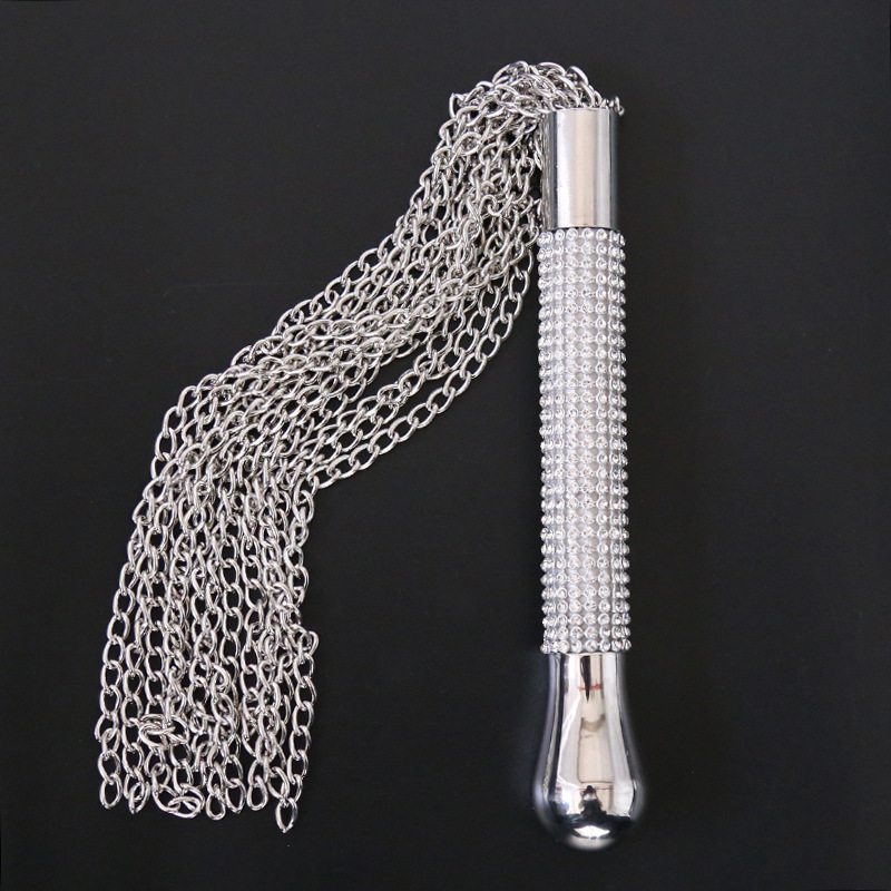 291200168-Hot selling diamond handle iron chain mustache whip weighted chain riding whip pointer sex supplies