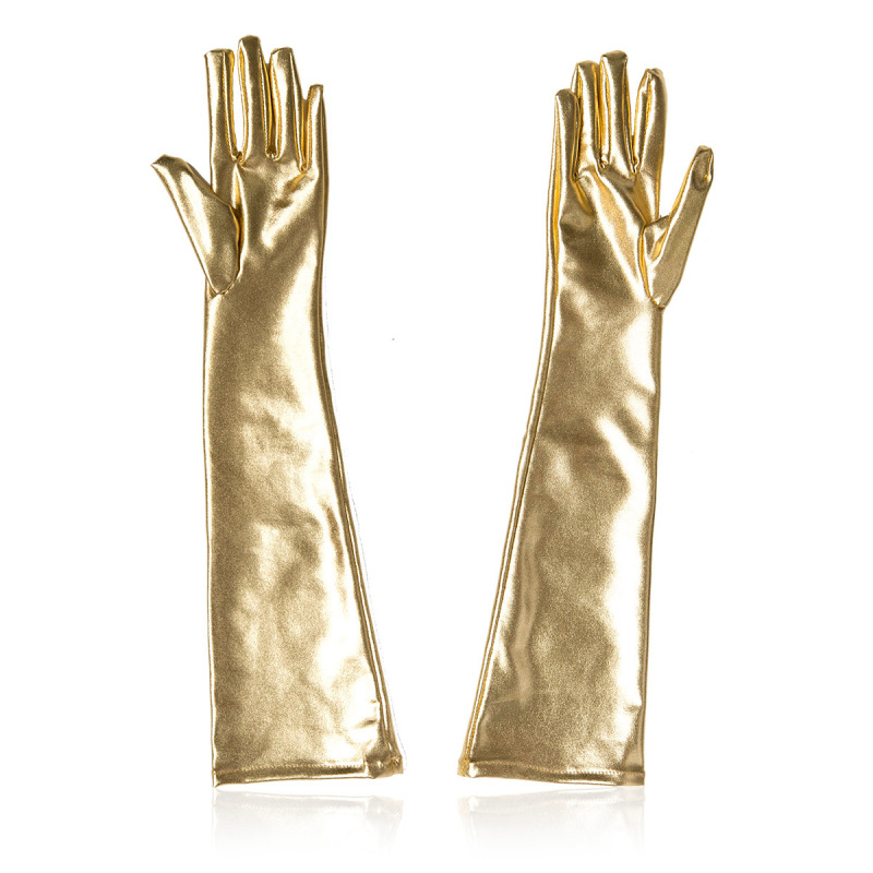 302401086-Flirting Black Patent Leather Gloves Women's Utensils Five Finger Gloves Full Finger Gloves