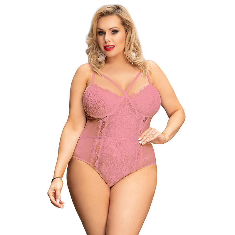 80875--Plus size jumpsuit sexy lace suspenders hidden buckle free wave bottom shirt