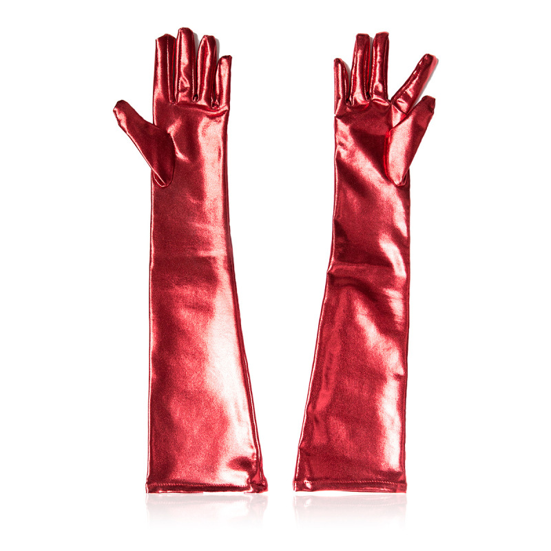 302401086-Flirting Black Patent Leather Gloves Women's Utensils Five Finger Gloves Full Finger Gloves