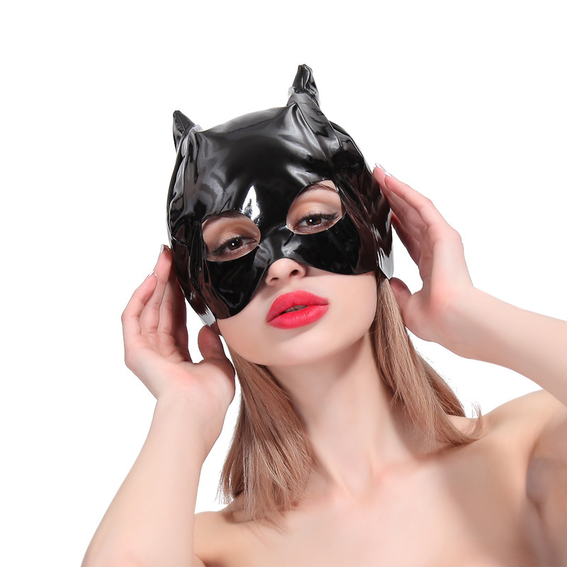 312400008-Alternative toys patent leather PU headgear bright leather eye mask mask performance props female toys