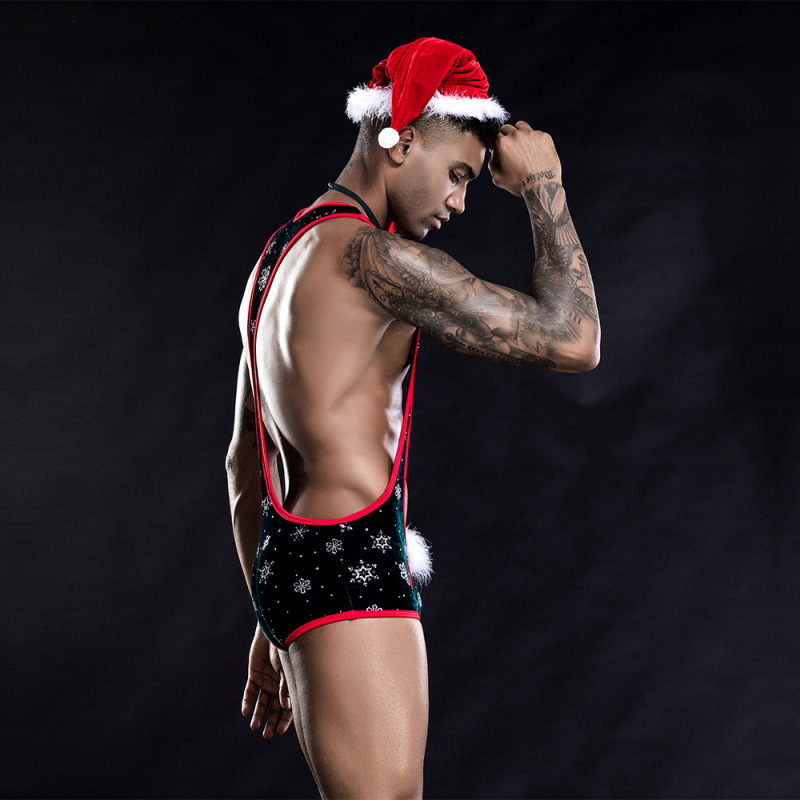 7230--Sexy lingerie one-piece Christmas outfit for men, bar and nightclub stage performance clothing