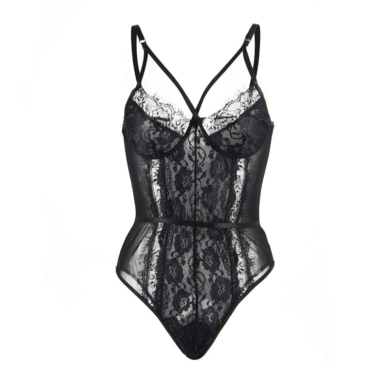 80875--Plus size jumpsuit sexy lace suspenders hidden buckle free wave bottom shirt