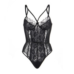 80875--Plus size jumpsuit sexy lace suspenders hidden buckle free wave bottom shirt