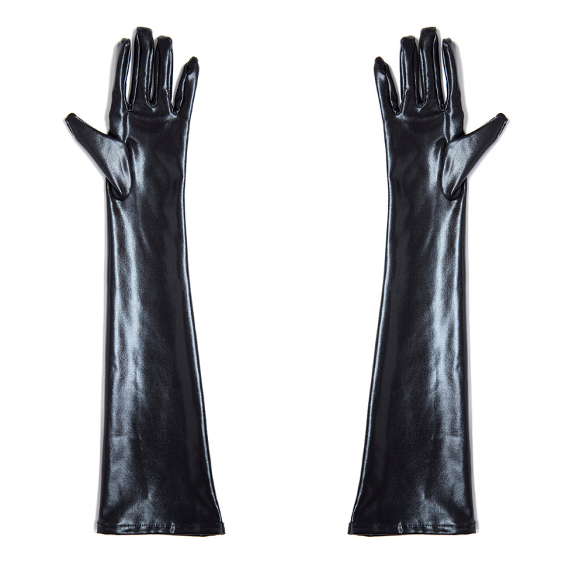 302401086-Flirting Black Patent Leather Gloves Women's Utensils Five Finger Gloves Full Finger Gloves