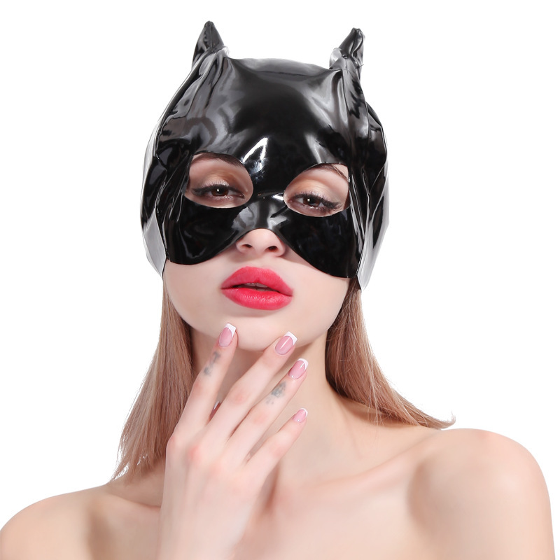312400008-Alternative toys patent leather PU headgear bright leather eye mask mask performance props female toys