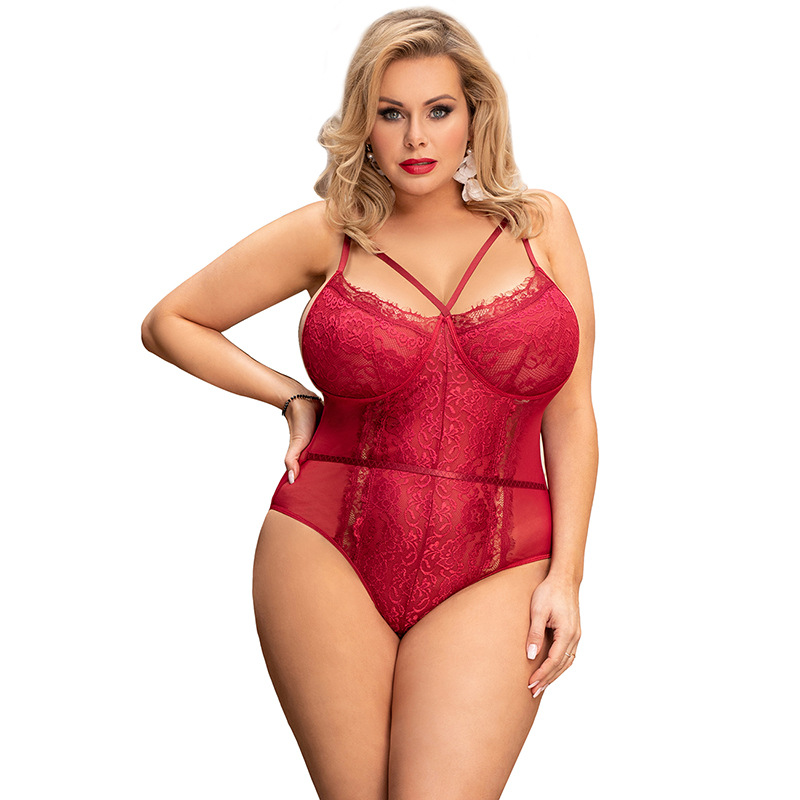 80875--Plus size jumpsuit sexy lace suspenders hidden buckle free wave bottom shirt