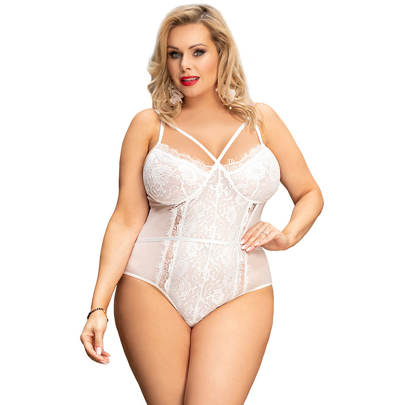 80875--Plus size jumpsuit sexy lace suspenders hidden buckle free wave bottom shirt