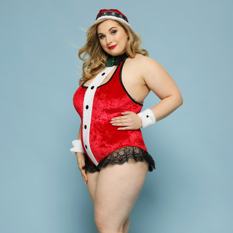 P91122--Plus size Christmas outfit red one-piece sexy lingerie