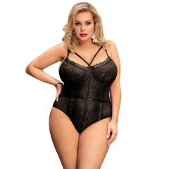 80875--Plus size jumpsuit sexy lace suspenders hidden buckle free wave bottom shirt