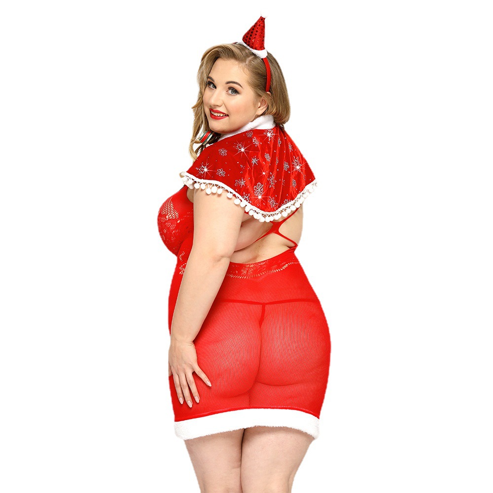 P91121--Plus size Christmas sexy uniform red sexy see-through sexy lingerie