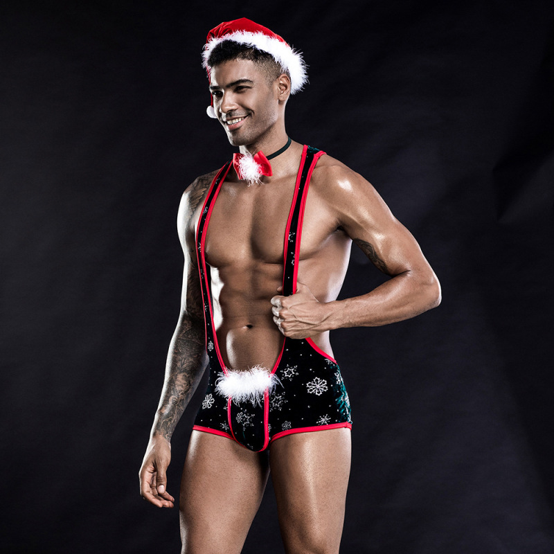 7230--Sexy lingerie one-piece Christmas outfit for men, bar and nightclub stage performance clothing