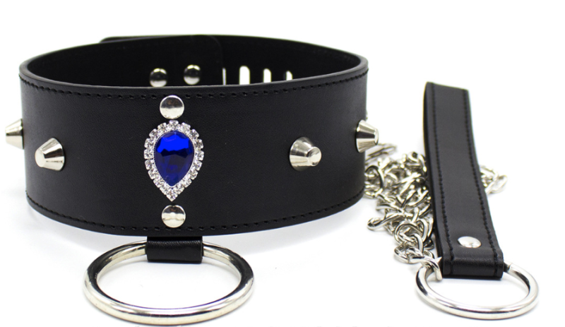 262402019-Adult women's erotic bondage neck collar, flirt collar, sex toy collar, sapphire dog chain