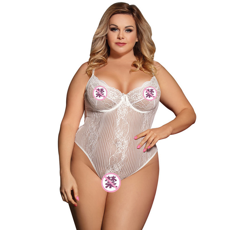 R80536--Plus size sexy underwear wholesale underwire push-up lace see-through jumpsuit