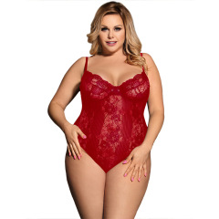 R80536--Plus size sexy underwear wholesale underwire push-up lace see-through jumpsuit