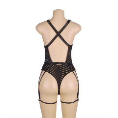 R81158--Hot selling sexy lingerie sexy women black striped bodysuit