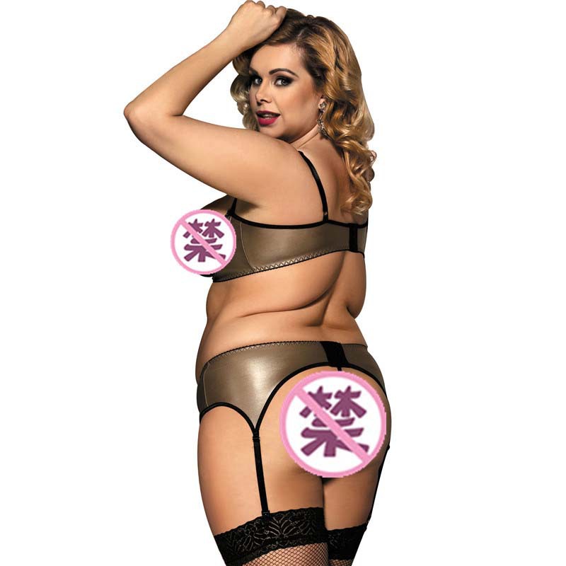 R80313--Plus size sexy lingerie, sexy garter belt, underwire three-point bra set