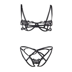 R80975--Plus size sexy lingerie sexy three-point bra set hollow see-through