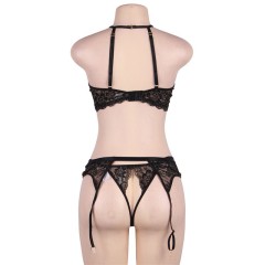 R80774--Large size sexy lingerie halter neck exposed breast garter sexy lace suit