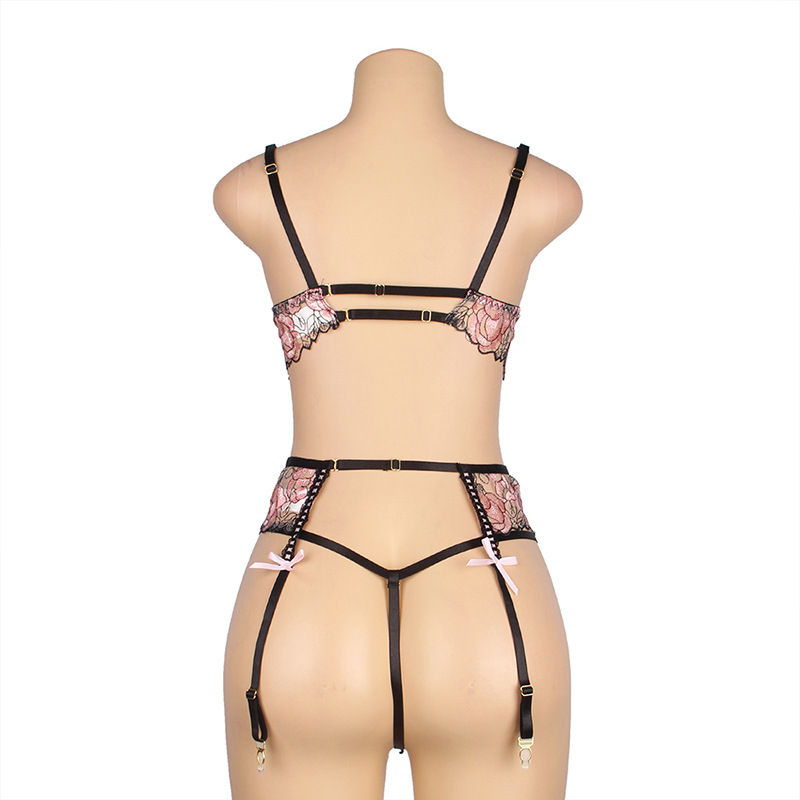 R81141--Erotic bra, garter belt set, underwire push-up, large size sexy underwear