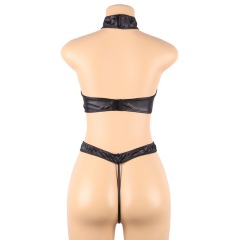 R80984--Plus size sexy uniform, tempting and sexy imitation leather three-point bra set