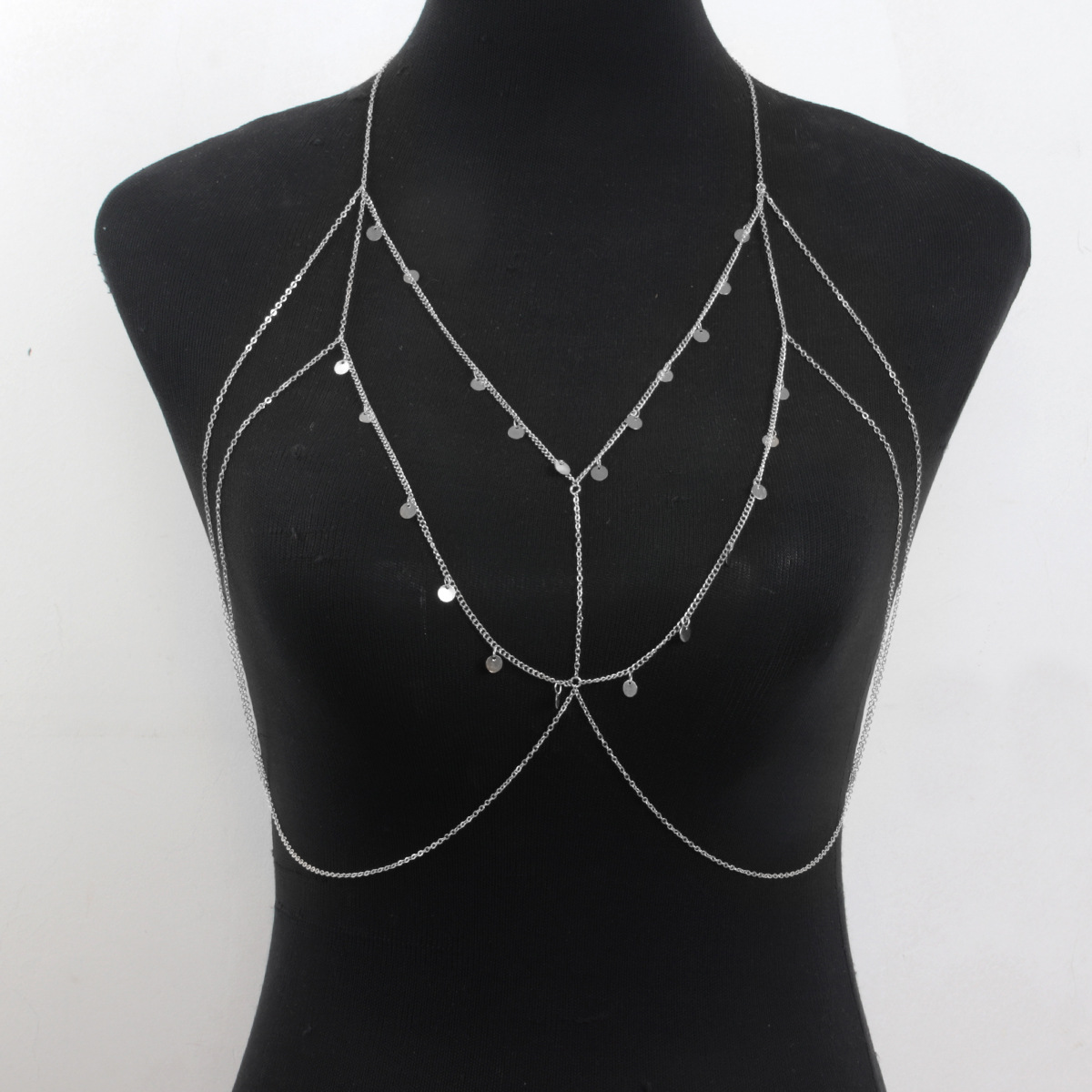 ST230707-European and American sexy sequin tassel clothing chain simple cross chain alloy body chain
