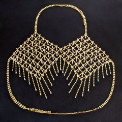 0058-European and American popular bikini rhinestone bra chain Nightclub women's tassel AB color super large luxury rhinestone bra body chain
