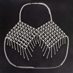 0058-European and American popular bikini rhinestone bra chain Nightclub women's tassel AB color super large luxury rhinestone bra body chain