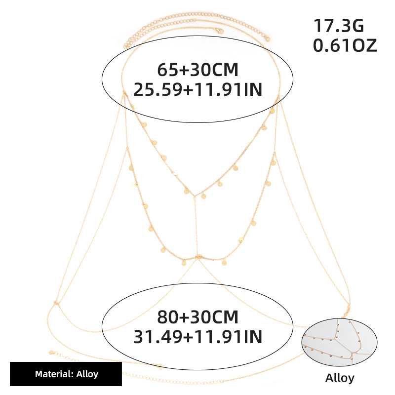 ST230707-European and American sexy sequin tassel clothing chain simple cross chain alloy body chain
